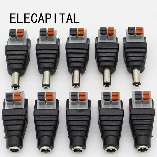 5 sztuk DC męskie + 5 sztuk DC żeńskie złącze 2,1 * 5,5 mm DC Power Jack Adapter Wtyczka Złącze do 3528/5050/5730 jednokolorowych taśm LED