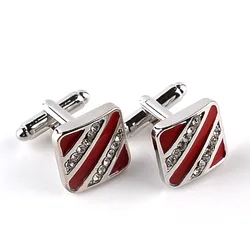 New Fashion Two-color Square Simple Cufflinks Mens Red/Black Enamel Luxury Business Cuff Links Button Classic Shirt Cufflink Hot