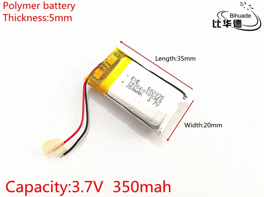 1 sztuk 3.7 V 350 mAh 502035 Litowo-polimerowa LiPo akumulator jonowa komórek dla Mp3 Mp4 Mp5 DIY PAD DVD E-book zestaw słuchawkowy bluetooth