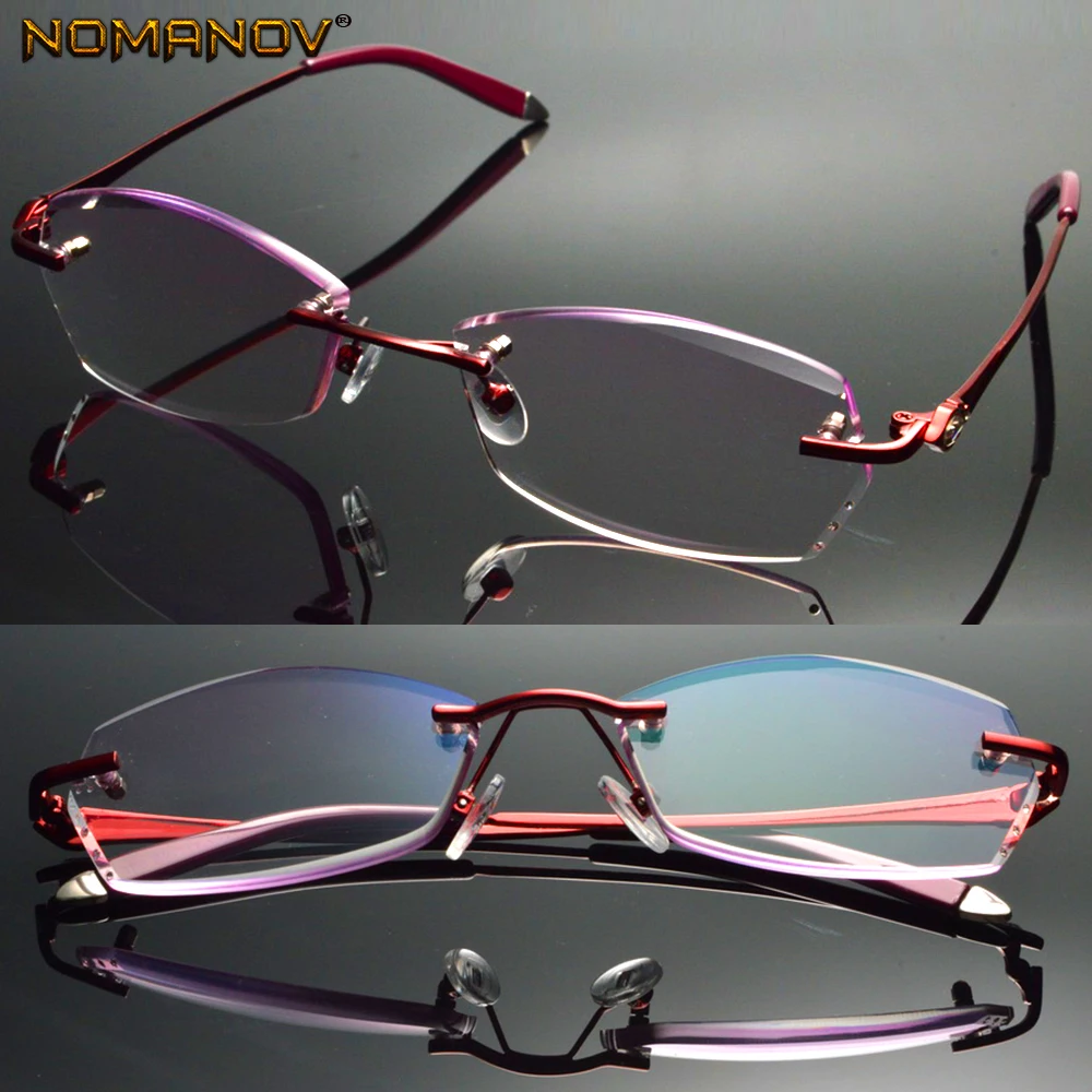 

Luxury British Lady Diamond Cutting 100% Titanium Alloy Rimless Frameless Reading Glasses + Box +0.75 +1 +1.75 +1.5 +2 to +4