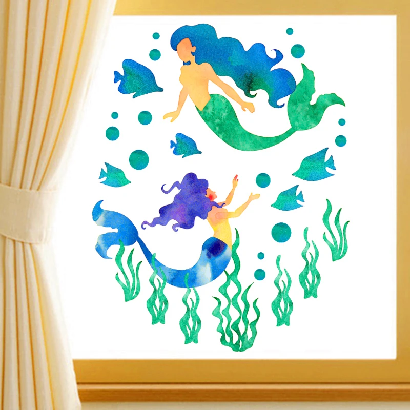 creative seabed mermaid fish wall stickers home decor living room bathroom toilet cartoon pvc wall decals diy mural posters art