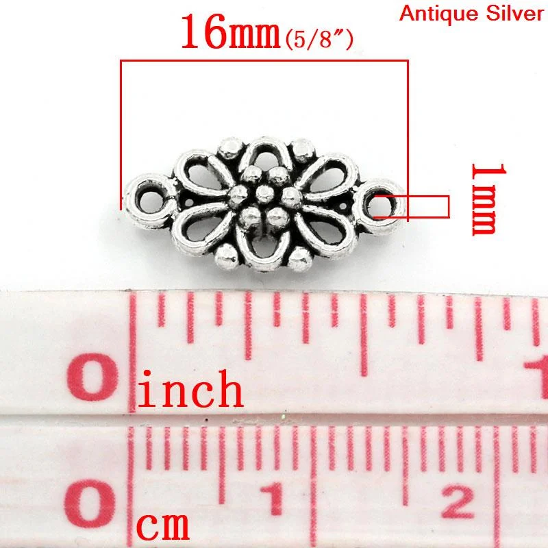 8SEASONS Connectors Findings Flower Silver Color 16x8mm,100PCs (B24768)