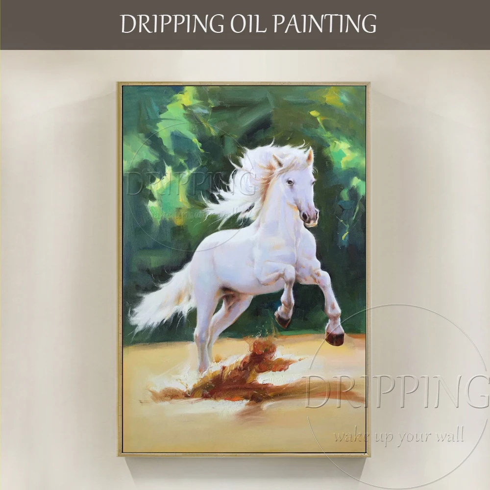 

Excellent Artist Hand-painted High Quality Running Horse Oil Painting Beautiful White Horse Oil Painting for Wall Decoration