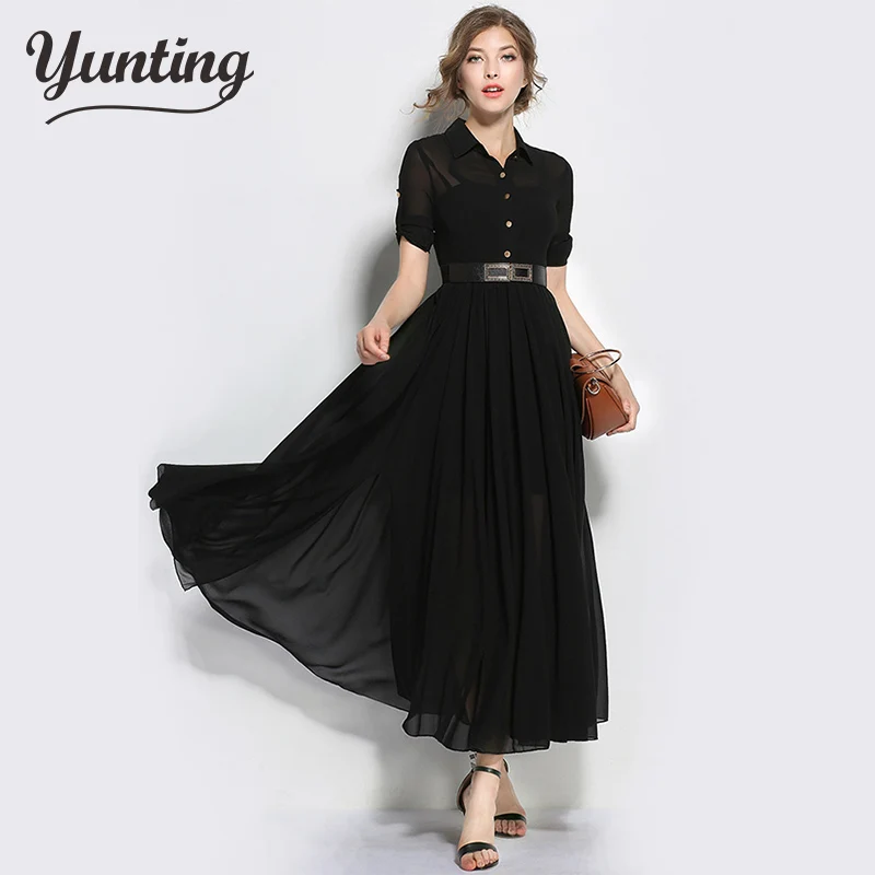 

New Arrival 2024 Spring Fashion Style Mid-Calf Elegant Slim Black Women Casual Dresses