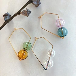 Original Unique Glass Ball Square Korean Earrings Boucle d'oreille Handmade Candy Color Bubble Hoop Earrings For Women 2019