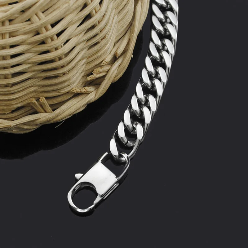 CHIMDOU 8mm wide,cool clasp male bracelet for men curb cuban chain link silver color causcal bracelets man, pulsera de hombre