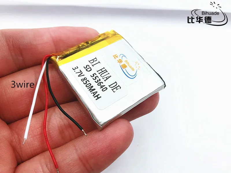 Li-Po 3 line 3.7V,850mAH,553640 polymer lithium ion / Li-ion battery for GPS,mp3,mp4,mp5,dvd,,model toy mobile bluetoo