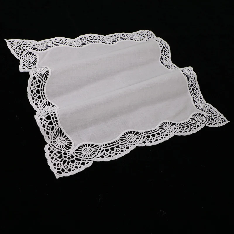 D605-M: White premium cotton lace wedding handkerchief crochet hankies for women/ladies bridal gift