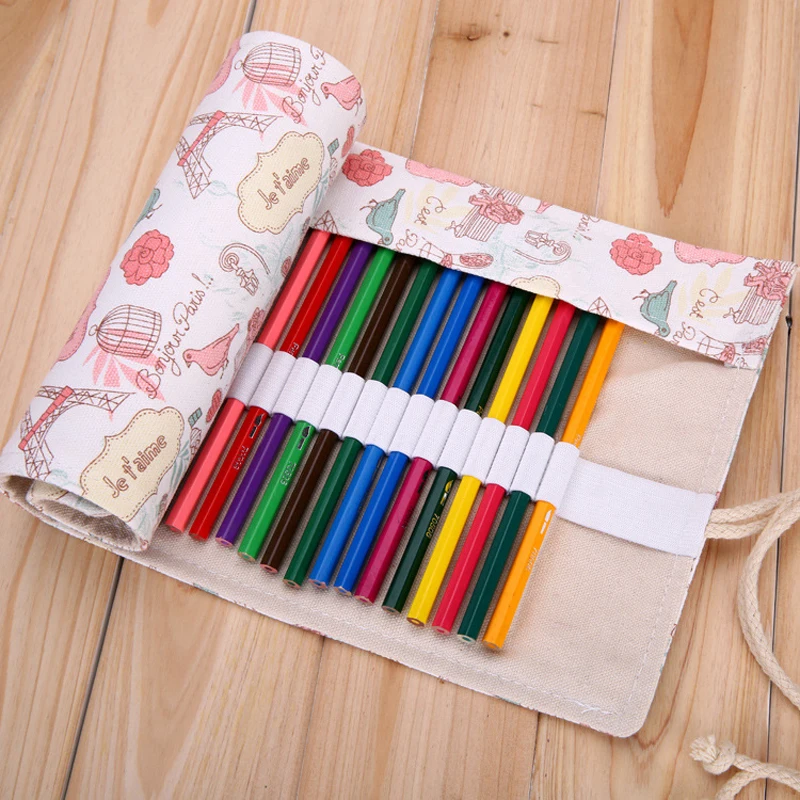 

36/48/72 Holes Pencil Case School Supplies Girls Holder Wrap Roll Up Pen Bag Stationery