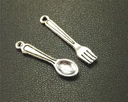 10pcs  Silver Color Tableware Spoon And Fork Charms DIY Jewelry Findings Accessories  A1923/A1924