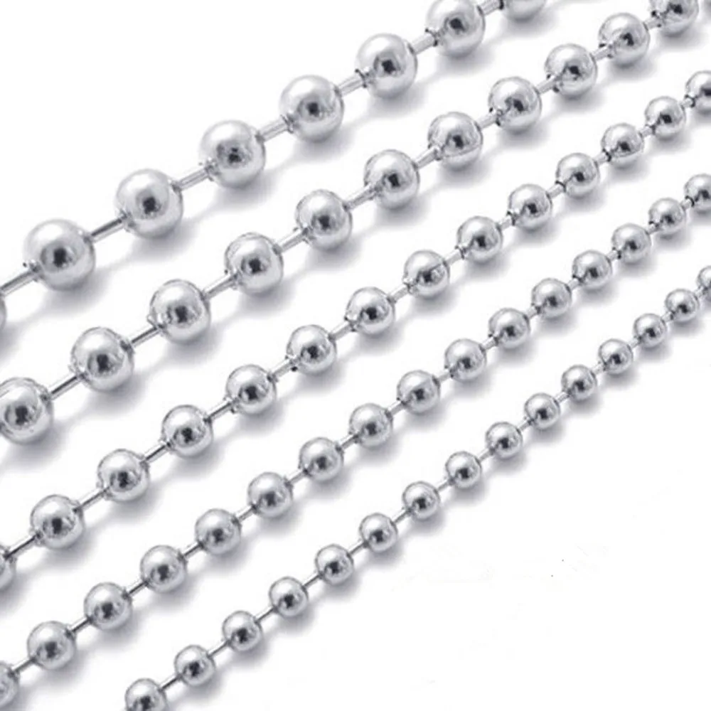 1.5/2/2.4/3.2/4/5/6/8/10mm 316L Stainless Steel Silver color Top Polished Men/Womens Necklace Beads Ball Chain 16\