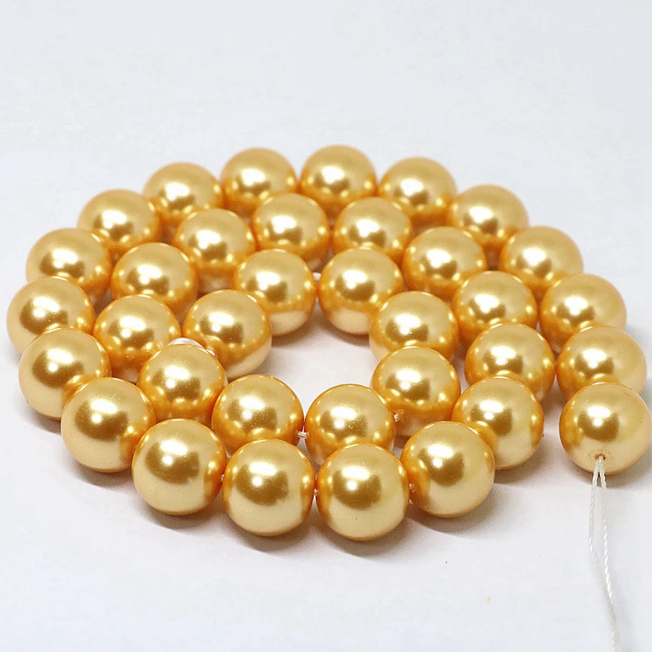 New fashion golden yellow imitation pearl shell round loose beads 4-14mm factory outlet wholesale jewelry making 15inch B1610