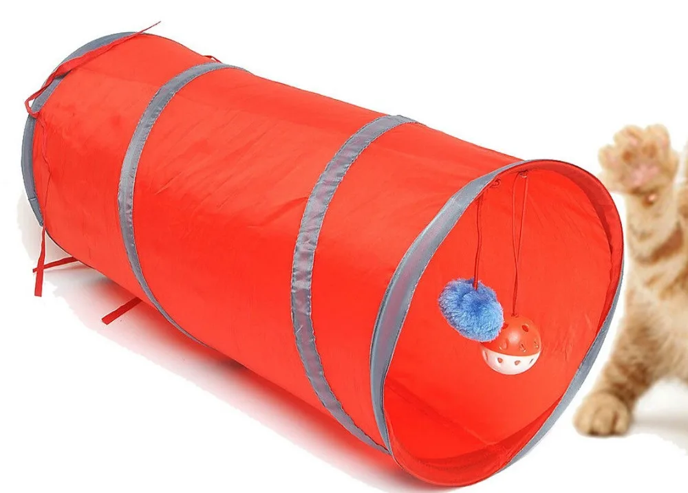 Túnel de Juego plegable para mascotas, juguete de pelota de plástico de 50cm de largo, para cachorros y gatos, en cuatro colores, color rojo, negro y azul