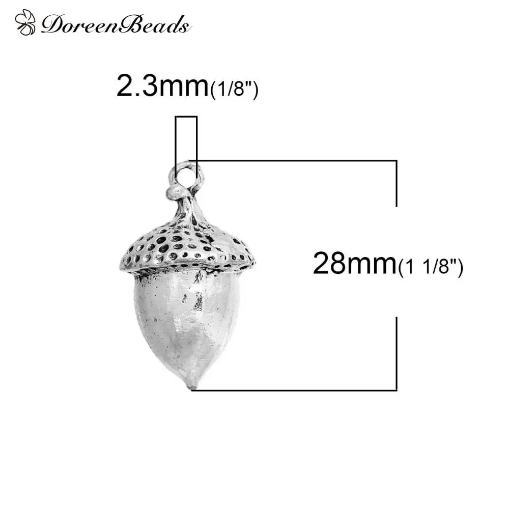 DoreenBeads Zinc Based Alloy 3D Charms Acorn Silver Color Gold 28mm(1 1/8\