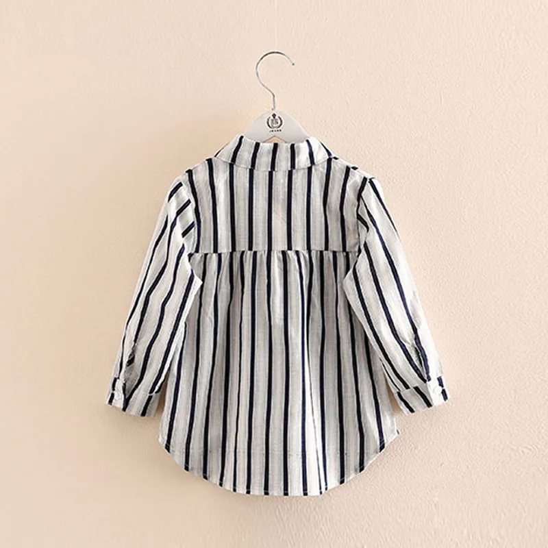 2024 Spring Autumn Fashion 2 3 4 Years 100 110 cm Long Design Full Sleeve Kids Girl Stripe Loose Blouses Shirts