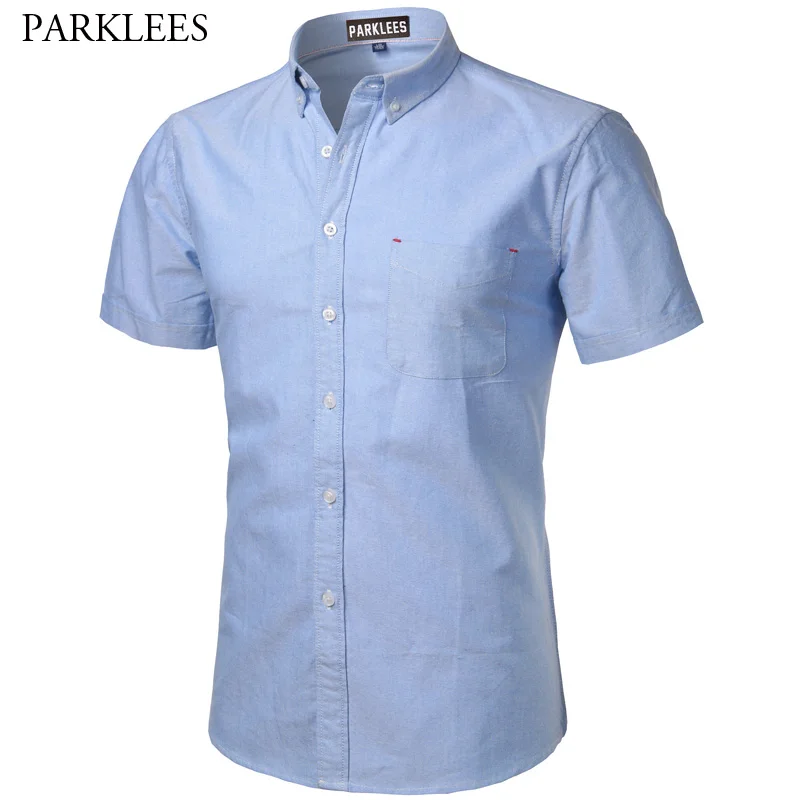 100% Oxford Cotton Shirt Men 2023 Summer Brand Men Shirt Short Sleeve Slim Fit Chemise Homme Casual Button Down Mens Dress Shirt