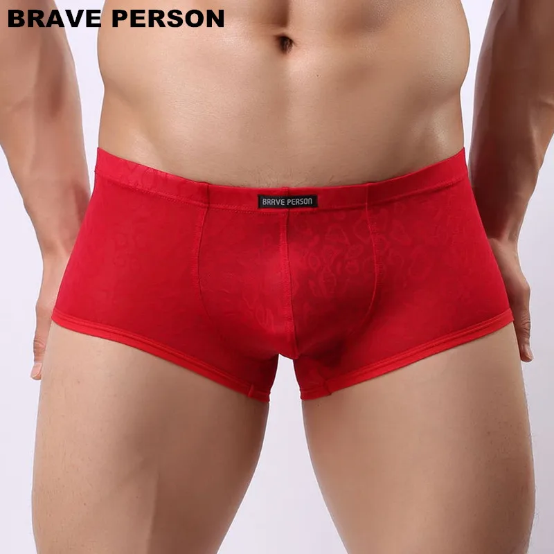 BRAVE PERSON Nylon Lace Men\'s Boxer Shorts U convex Pouch Sexy Transparent Underwear Men Boxers Slip Thin Cool Boxer For Men