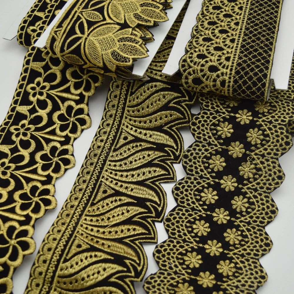 

5Yards many types Velvet Black and white African Embroidery lace trim fabric for Women Dress