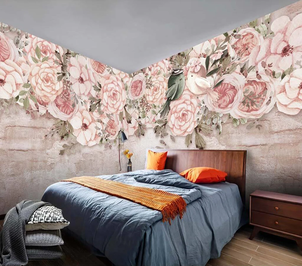 

Decorative wallpaper Pink rose flower background wall painting
