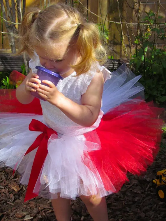 Cute Baby Tutu Skirts Girls Fluffy Ballet Tutu Dance Pettiskirt with Red Ribbon Bow Children Summer Tulle Tutu Skirt Party Cloth