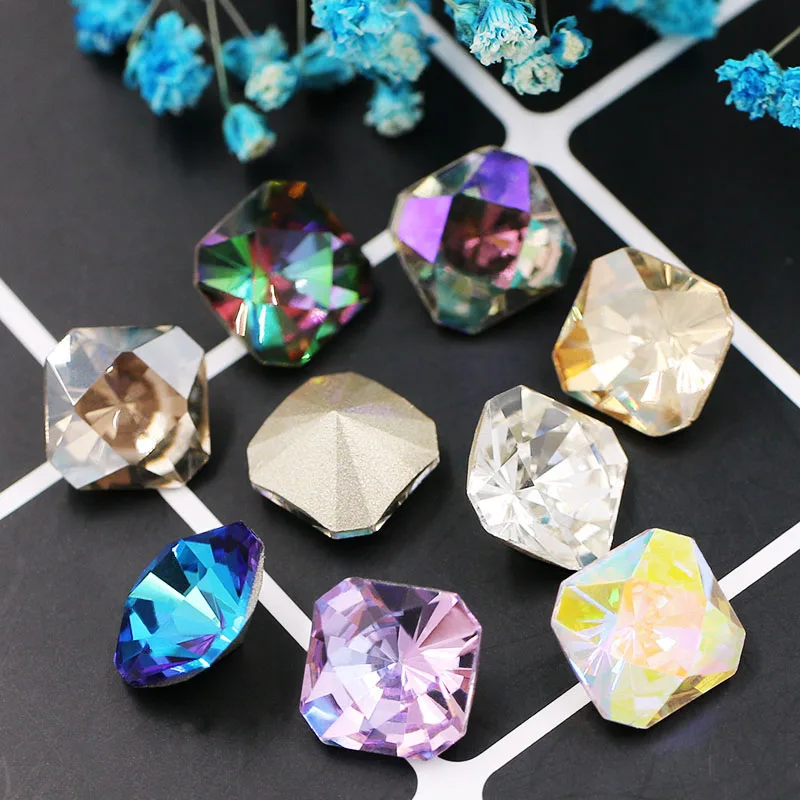 New arrival glass pointback rhinestones high quality Square octagon crystal glue on rhinestones for nail/earring