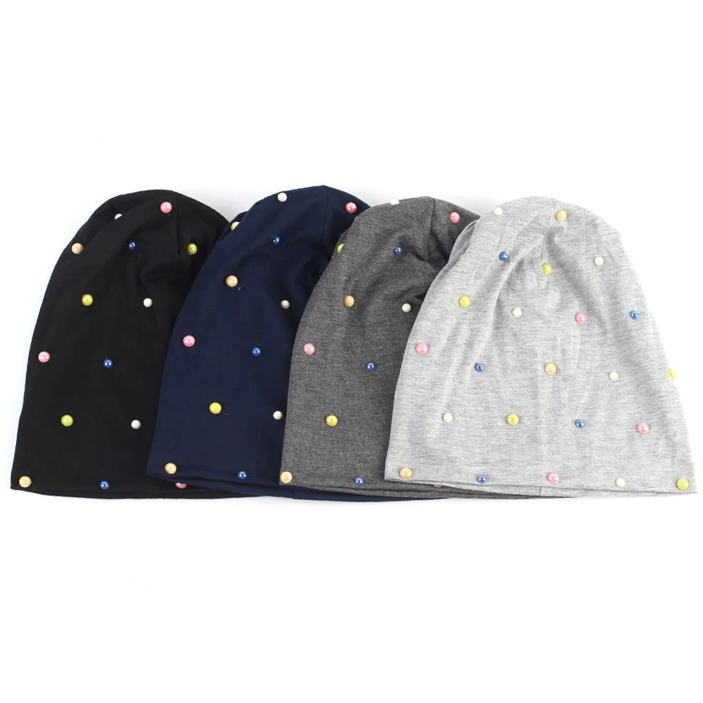 Geebro New Women\'s Beanie Hat 2020 Autumn Multicolor Pearl Slouchy Skullies Beanies for Female Womens Plain Balaclava Bonnet