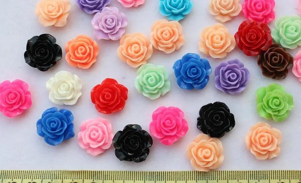 250pcs Flatback Resin rose flower assorted Cabochons 19mm DIY, scrapbook, hair bow, flower centers, cell phone