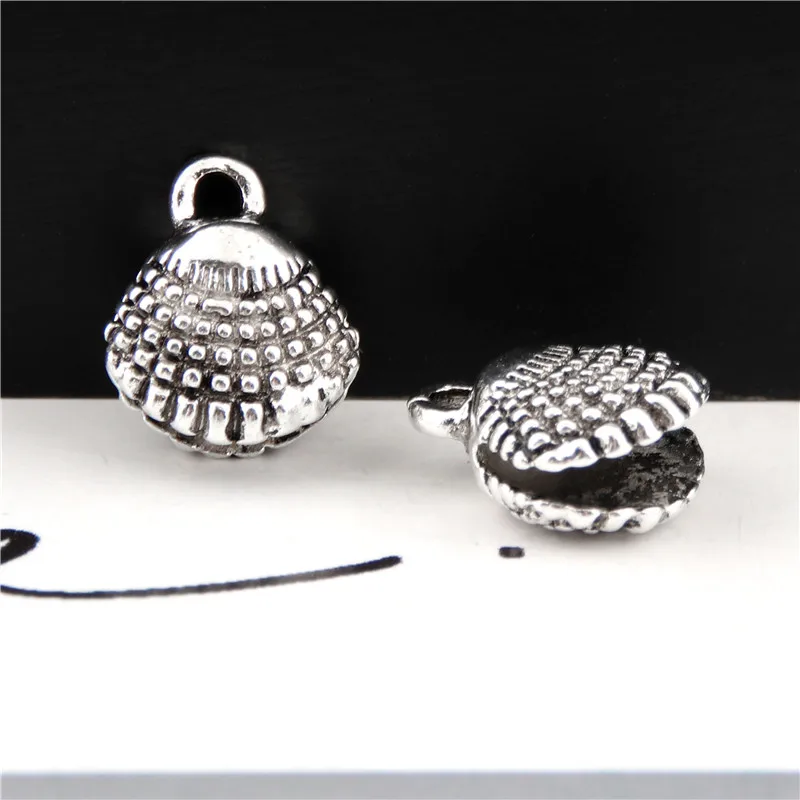 20Pcs  Silver Color Flat Sea Shell Charms Marine Nautical Pendant Jewelry Accessories Crafts Earrings Chorker 7X10mm A3111