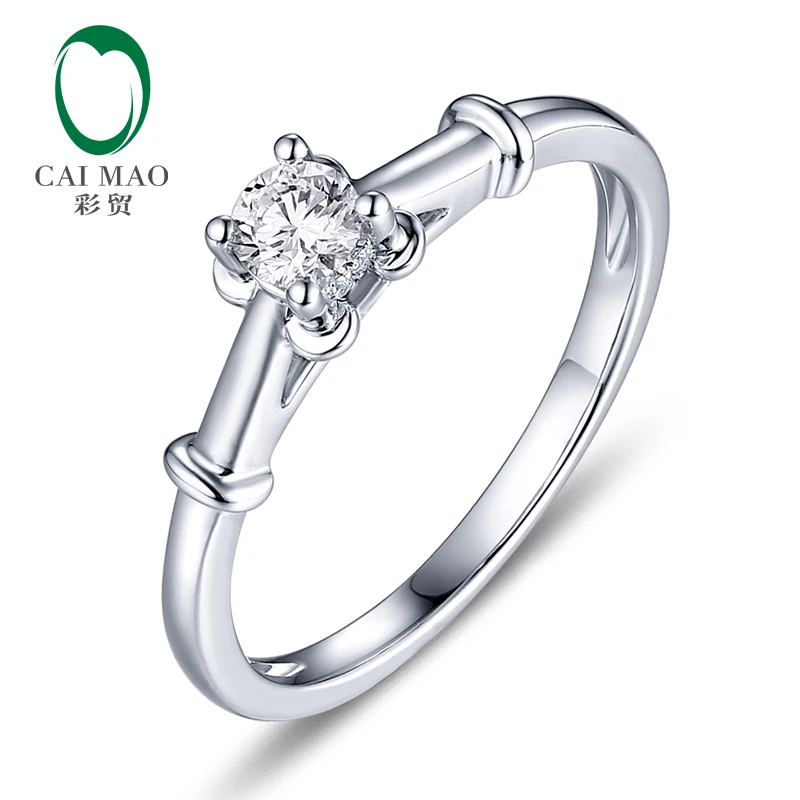 CaiMao 0.18ct Natural Round F VS Diamond 14kt White Gold Engagement Wedding Exquisite Ring