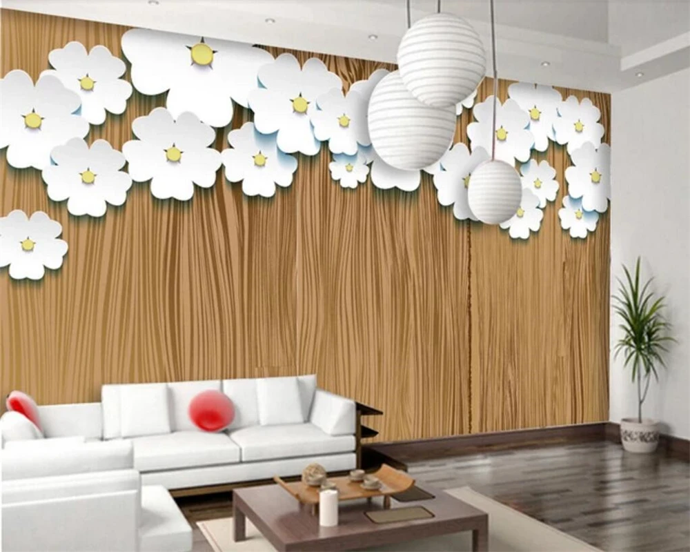 

Beibehang Custom wallpaper wood texture origami art white flowers tv sofa background living room bedroom background 3d wallpaper