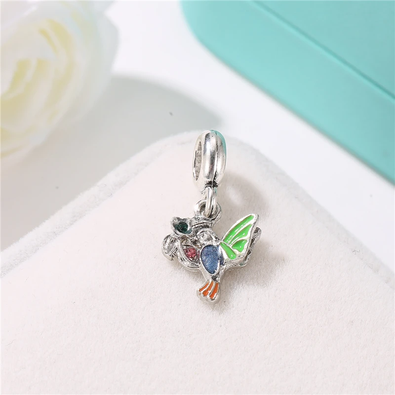 Original Silver Plated Beads  Lovely Bird Ctystal Pendant CZ Charms Fit  Bracelet Necklace DIY Women Jewelry 