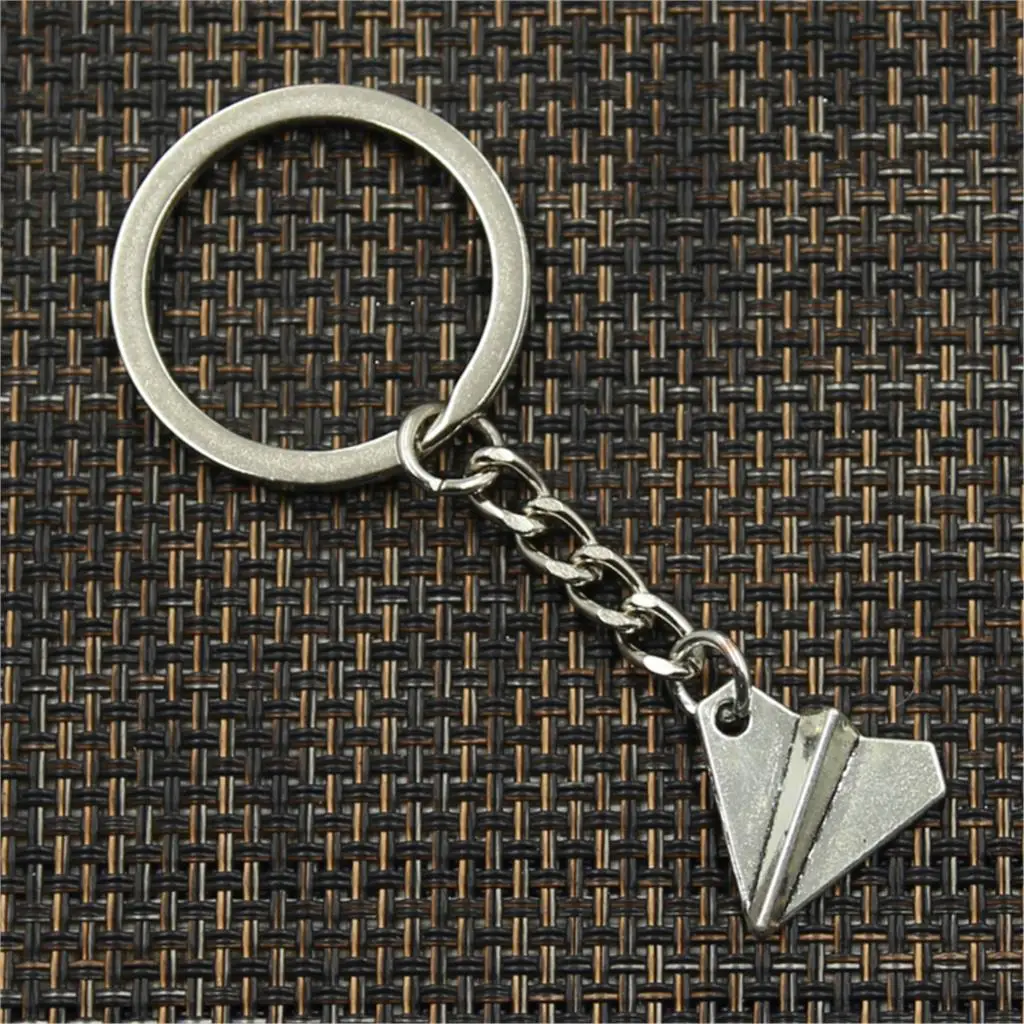 New Fashion Men 30mm Keychain DIY Metal Holder Chain Vintage Paper Airplane Plane 18x17mm Silver Color Pendant Gift