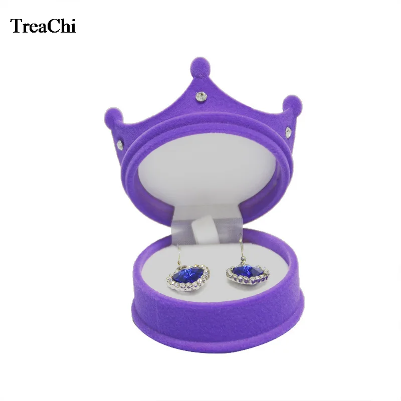 Imagem -02 - Anel de Veludo em Forma de Coroa 50 Peças Fashion Caixa de Exibição de Princesa em Forma de Brincos Recipiente de Armazenamento Colar Fofo Menina Caixa de Presente