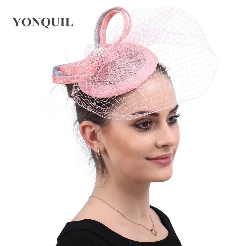 Sinamay Veil Fascinators kapelusz opaska na imprezę dla kobiet ślub francuski siateczkowy do włosów panna młoda pióra szpilki do włosów