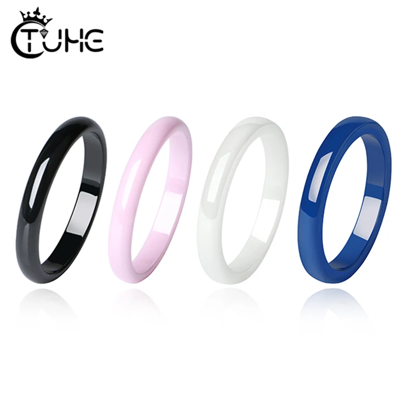 3MM Smooth Ceramic Rings for Women Black White Pink Blue Healthy Jewelry Rings Wedding Party Jewelry Gift Wholesale Never Fade