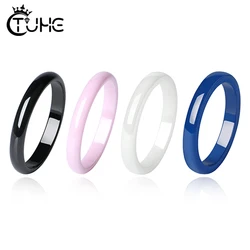 3MM Smooth Ceramic Rings for Women Black White Pink Blue Healthy Jewelry Rings Wedding Party Jewelry Gift Wholesale Never Fade