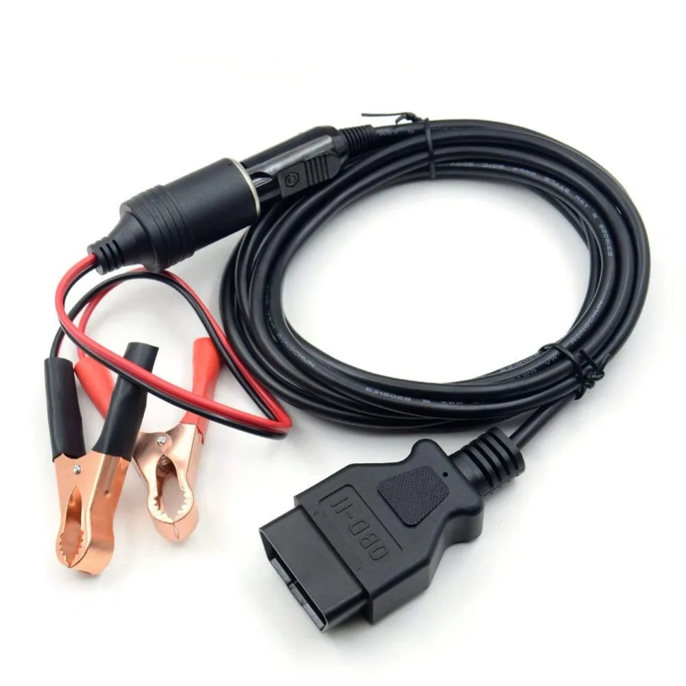 OBD II Vehicle ECU Emergency Power Supply Cable Memory Saver (3Meter) with Alligator Clip-On Cigarette Lighter Power socket