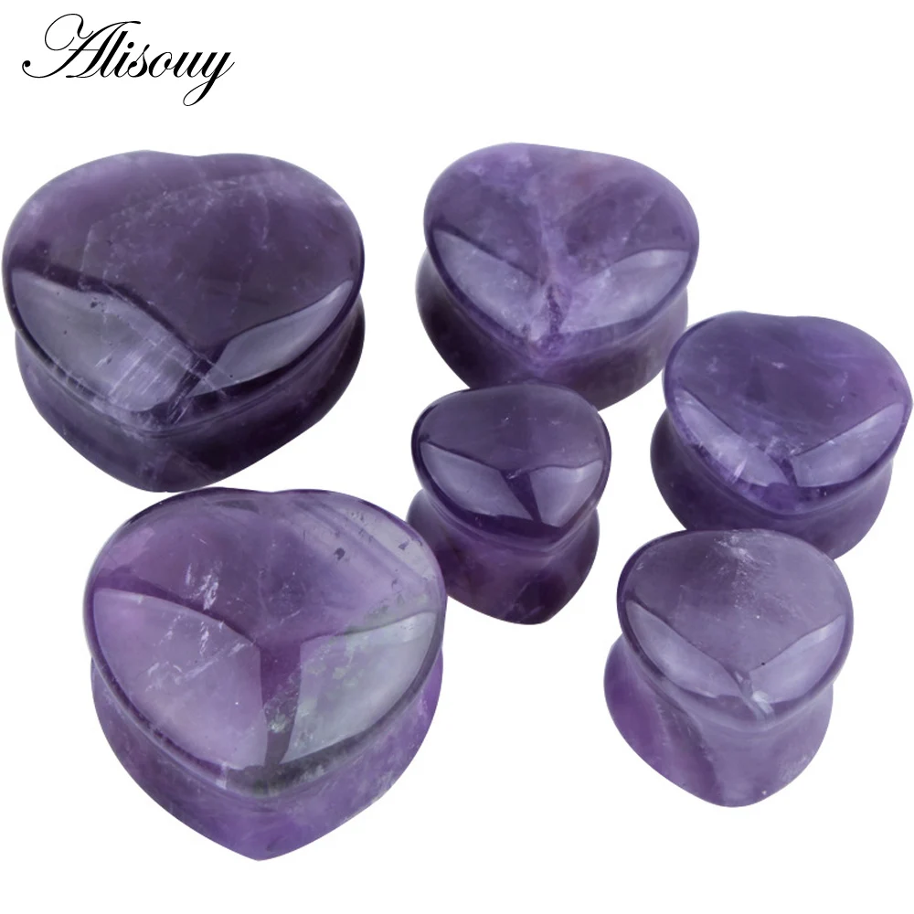 Alisouy 1 Pair Beautiful Pink Heart Stone Ear Plug Fashion Expander Extension Tunnels Piercing Piercing Body Jewelry 6mm-25mm