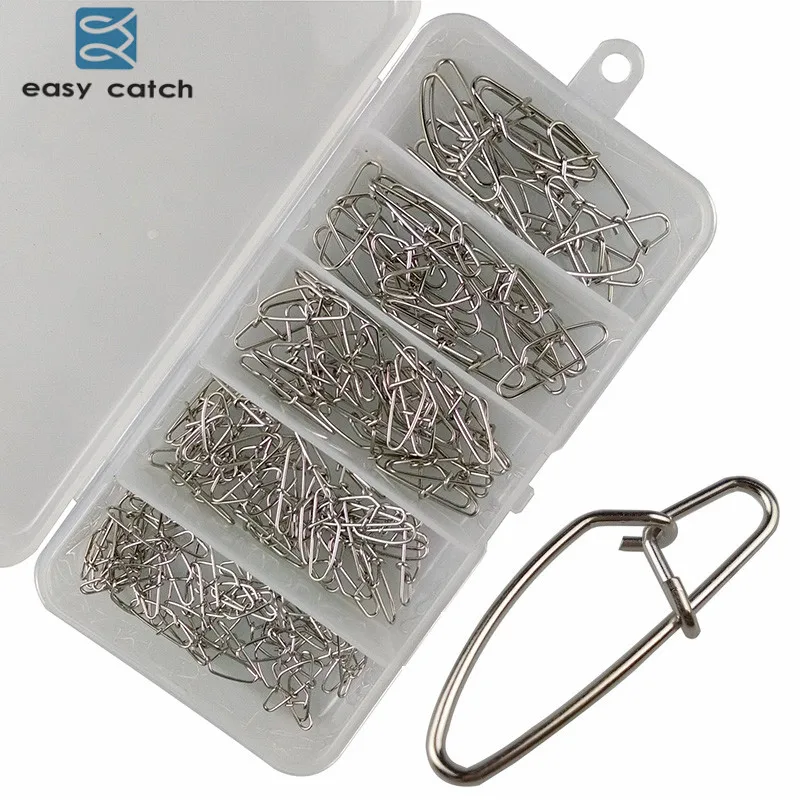 Easy Catch 155pcs/set Fishing New Hooked Snap Pin Connector Stainless Steel Fishing Hook Snap Clips Connector Set With Box