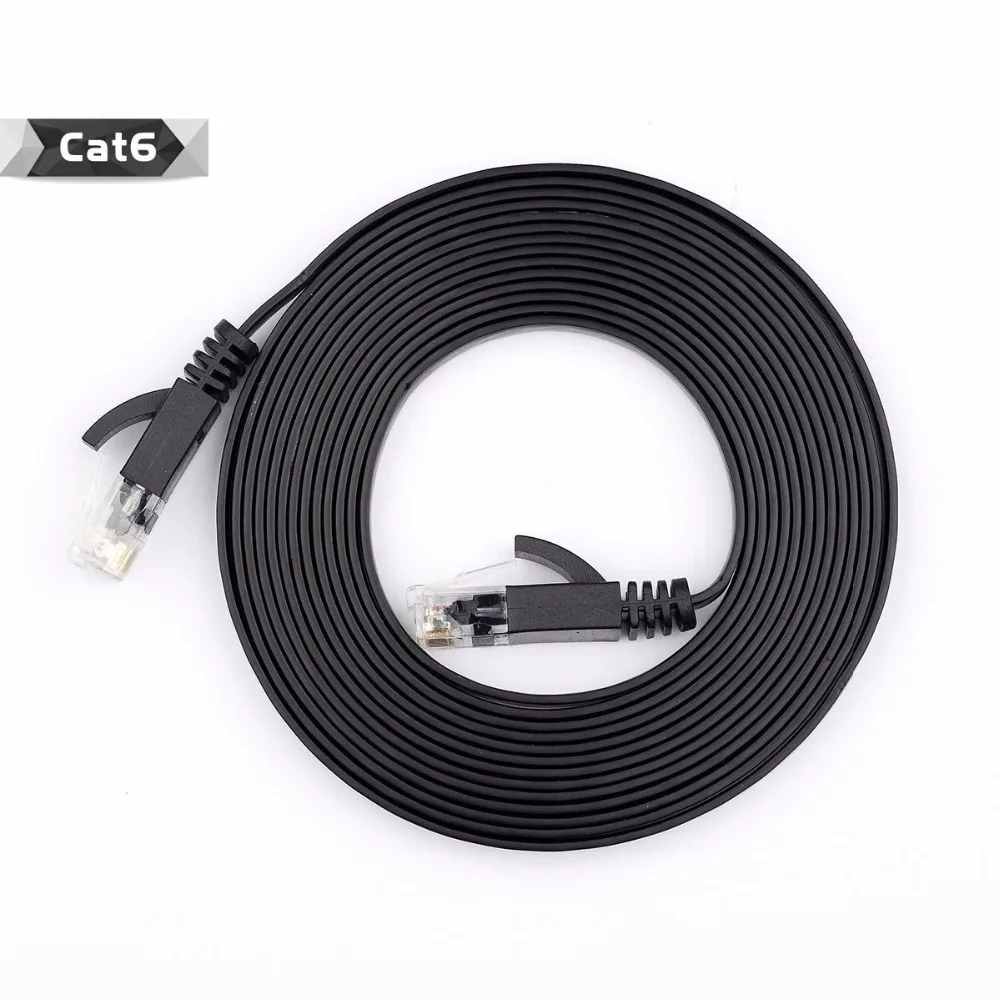 5M 15FT  Pure copper wire CAT6 Flat UTP Ethernet Network Cable RJ45 Patch LAN cable black white color