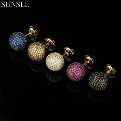 SUNSLL Golden Color Copper Pins Multicolor Cubic Zirconia Stud Earrings For Women Party Fashion Jewelry Cobre CZ Brincos