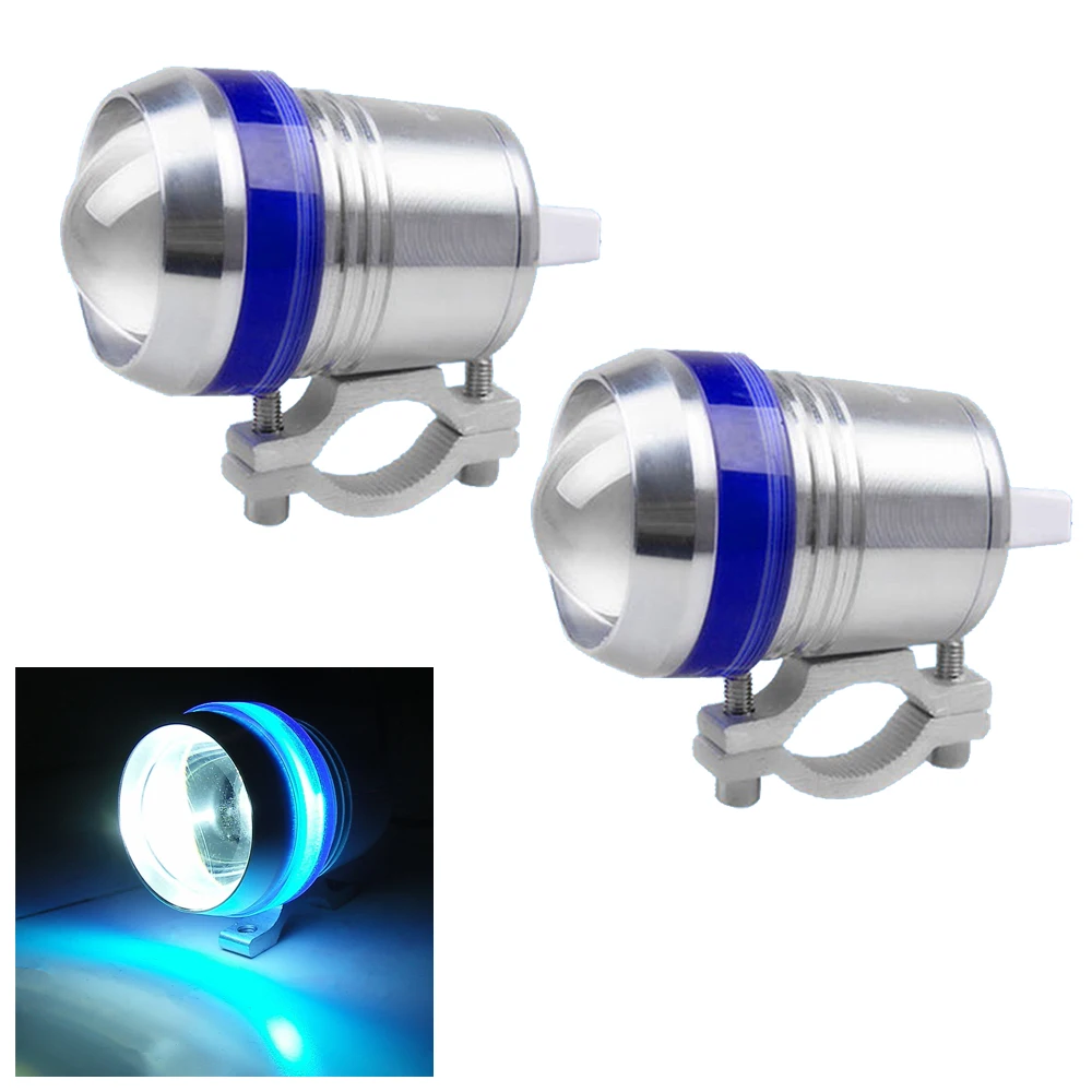 

2x Universal Waterproof Chrome Shell 30W U3 LED HeadLight Spot Fog Light Blue Angel Eye Motorcycle Motor Bike 12V