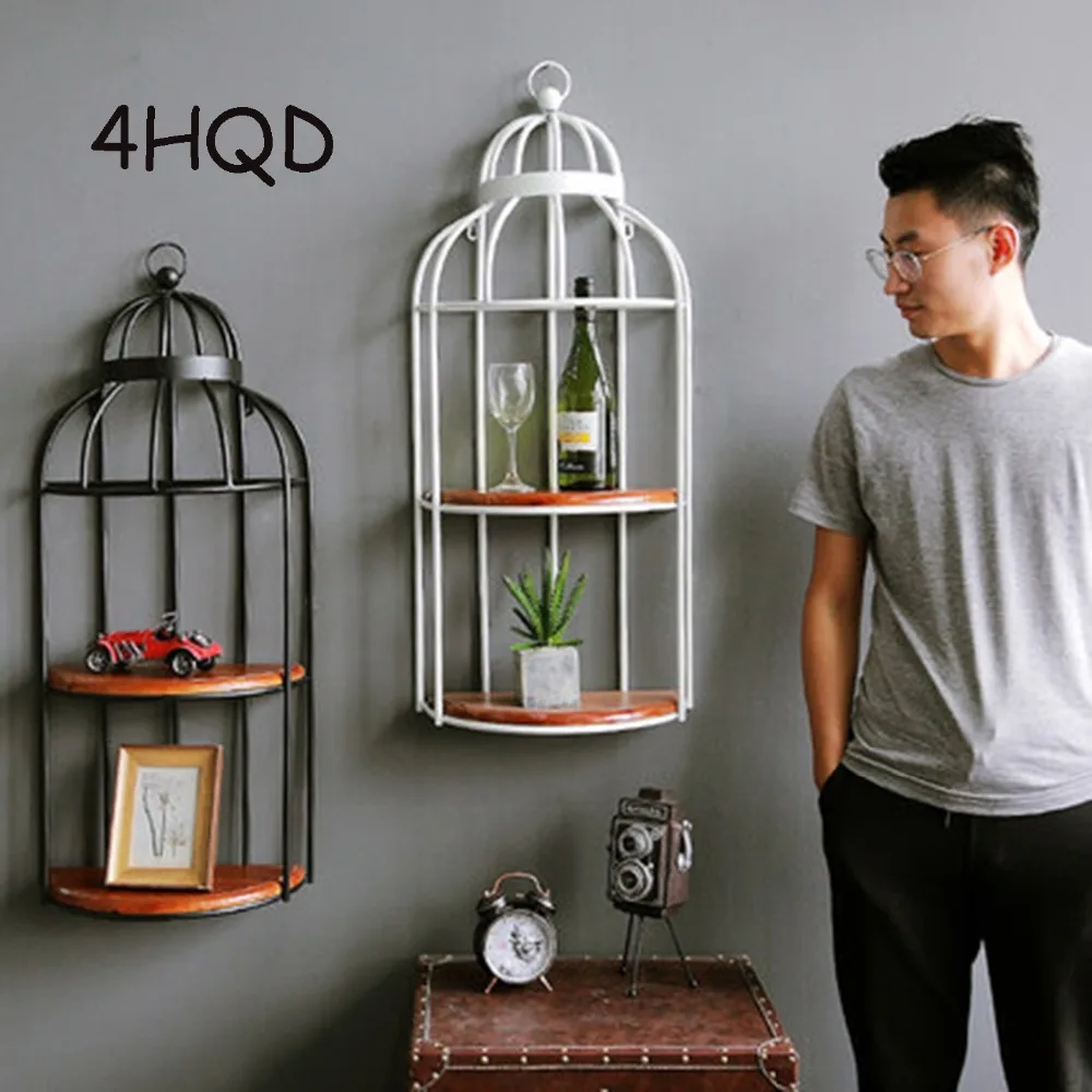 Industrial Wind Wall Shelf Decoration Wall Hanging Tea Shop Bedroom Restaurant Bar Creative Wrought Iron Wall Jewelry Frame