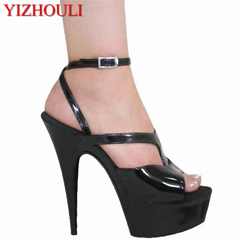 

The new style is fashionable and high-heeled sandals, 15 cm high heels, sexy black sandals