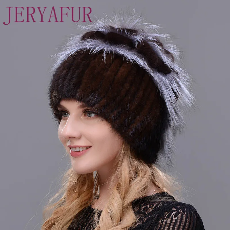 JERYAFUR Women\'s Fur Hat For Winter Naturally Rabbit Rex Fox Fur Hat Female Fur Headwear New Fashion Warm Cap