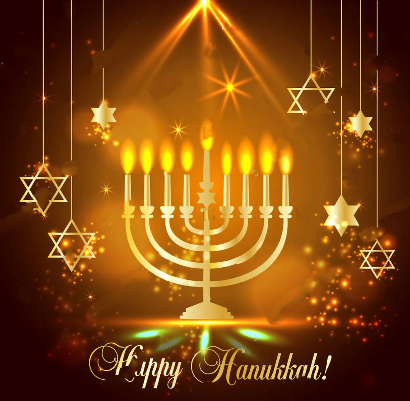 Happy Hanukkah Shining Star Light Bokeh hallway background  High quality Computer print party photo backdrop