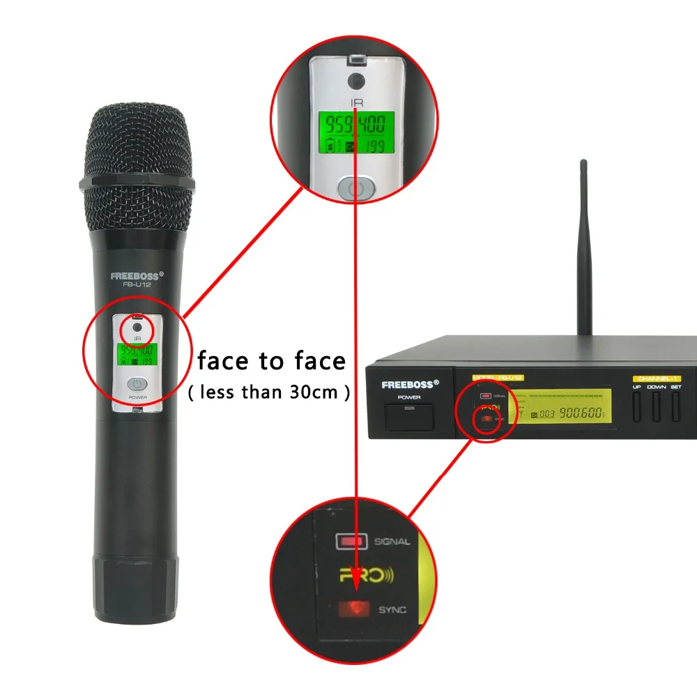 FREEBOSS UHF Wireless Microphone System 2 vie 100 canali frequenza IR Wireless Dynamic Mic FB-U12 per Home Karaoke KTV Party