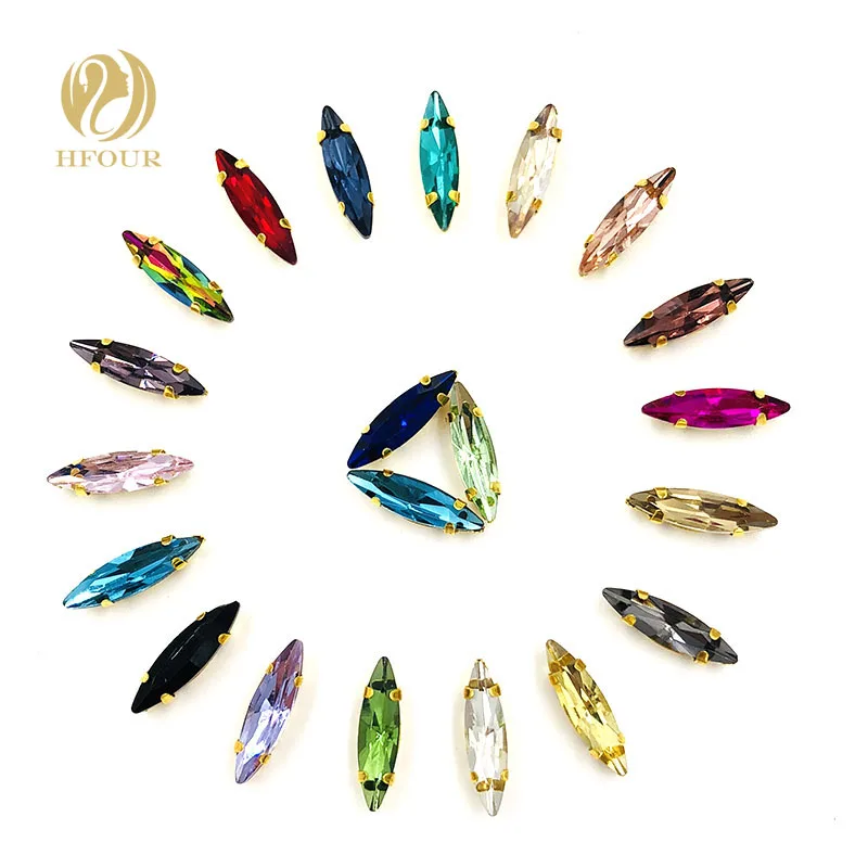 

Free shipping 4x15mm Gold base sew on rhinestones wedding decoration flatback glass crystal loose rhinestones diy accessories