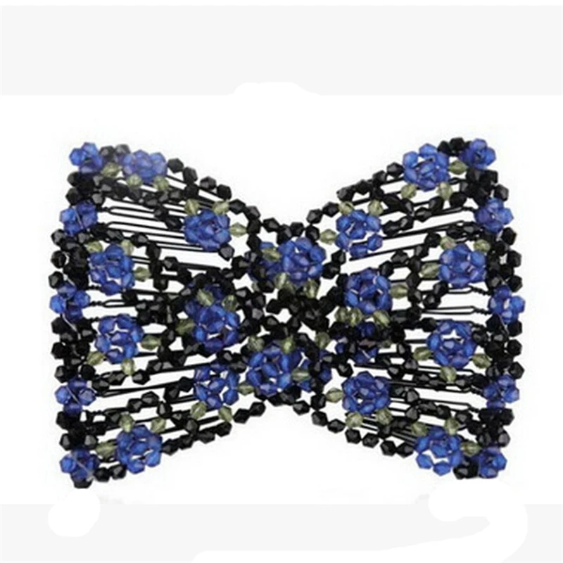 New Arrival Chic Stretch Rose Flower Bow Glass Bead Hair Head Comb Cuff Double Insert Clips For Gifts Women Fashion Accessory