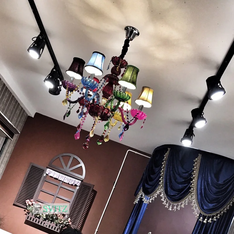 Colorful Kid lighting cloth stores Coffee Restaurant Candle Chandelier Princess Room Children lamp Led Color Crystal Chandeliers